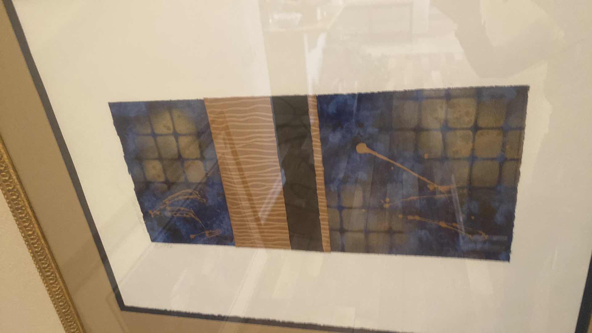 Photo 1 of VINTAGE 1996 GOLD FRAMED ABSTRACT ON PAPER SIGNED ARTWORK 44 1/2” x 36”