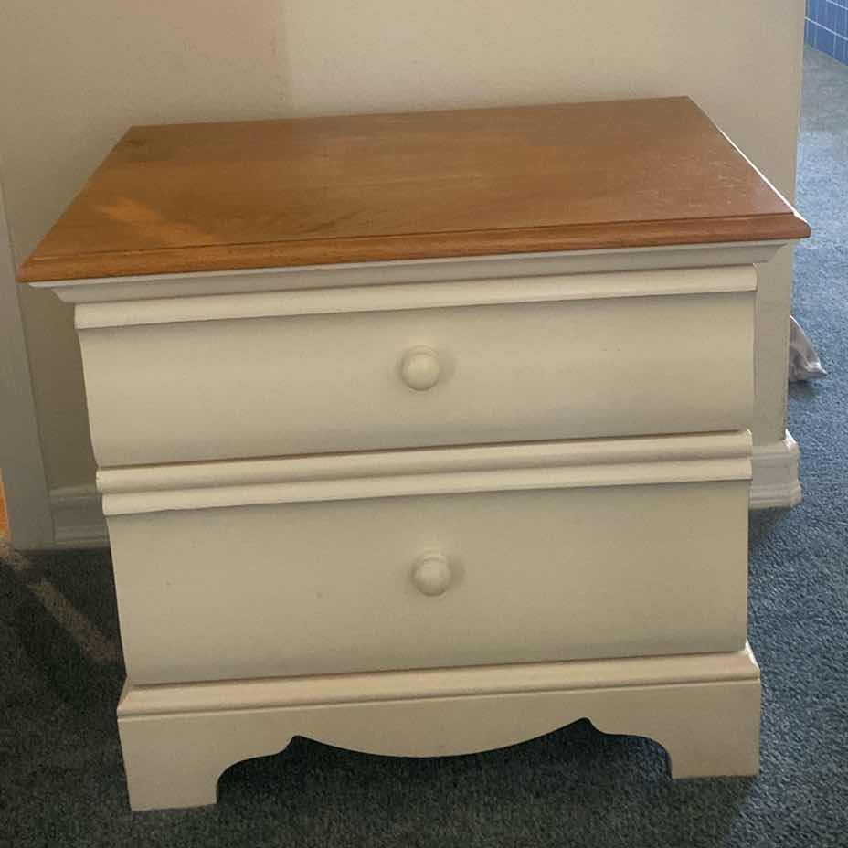 Photo 1 of PAIR OF IMPRESSIONS BY THOMASVILLE OFF-WHITE NIGHTSTANDS WITH WOOD TOP 28” X 18” H 25”