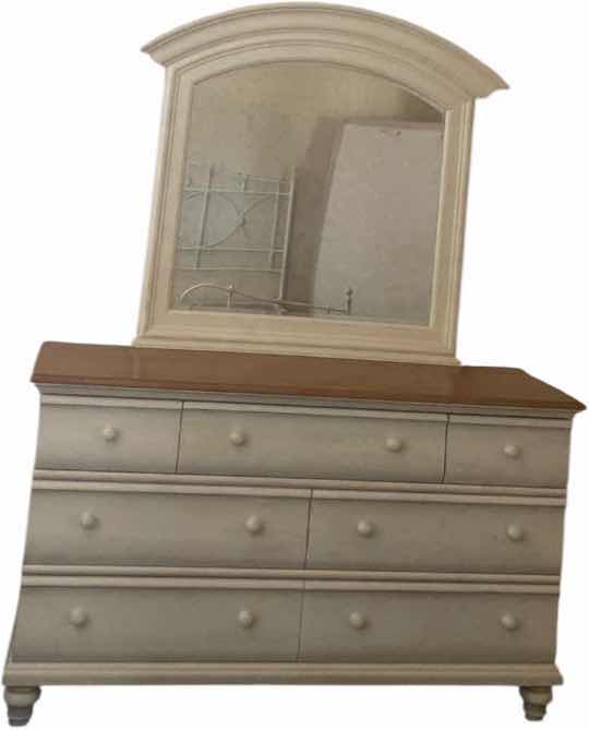 Photo 1 of THOMASVILLE IMPRESSIONS, OFF-WHITE WOOD SEVEN DRAWER DRESSER WITH MIRROR 66“ X 19 1/2“ H 37 1/2”