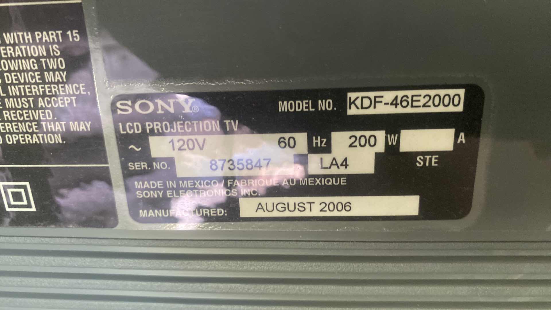 Photo 1 of 46” SONY VEGA ENGINE HD TV INCLUDES STAND & SONY PROGRESSIVE, SCAN DVD PLAYER (remote missing)