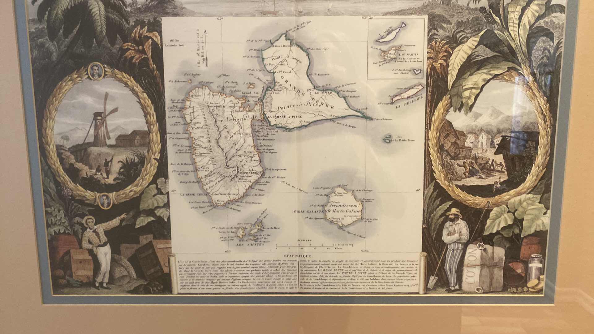 Photo 1 of FRAMED REPRODUCTION OF GUADALUPE IN THE CARIBBEAN MAP ARTWORK 34 1/2” X 26”