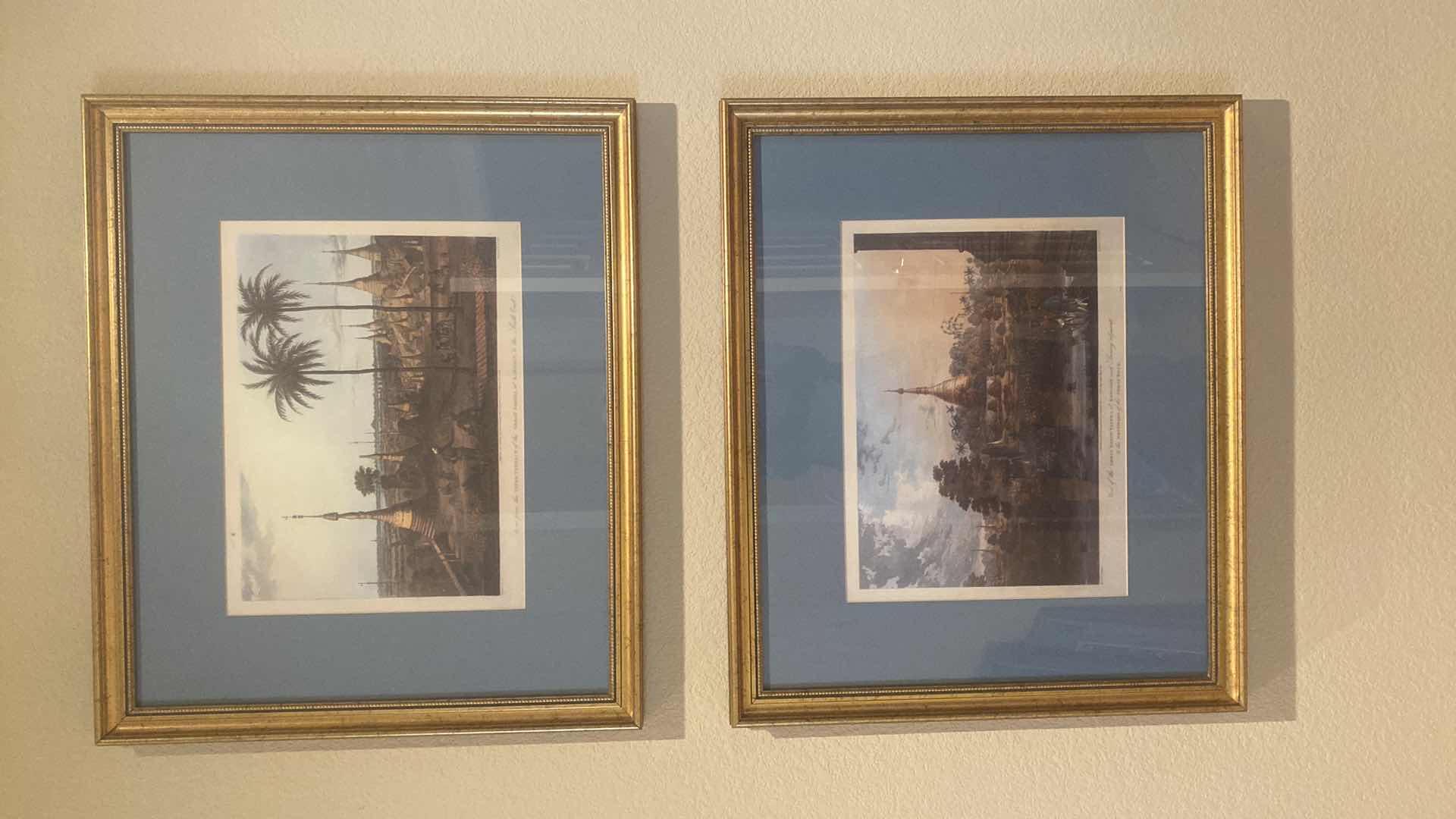 Photo 1 of 2-GOLD FRAMED PRINTS FROM THE UPPER TERRACE OF THE GREAT PAGODA AT RANGOON ARTWORK 28 1/2“ X 24“