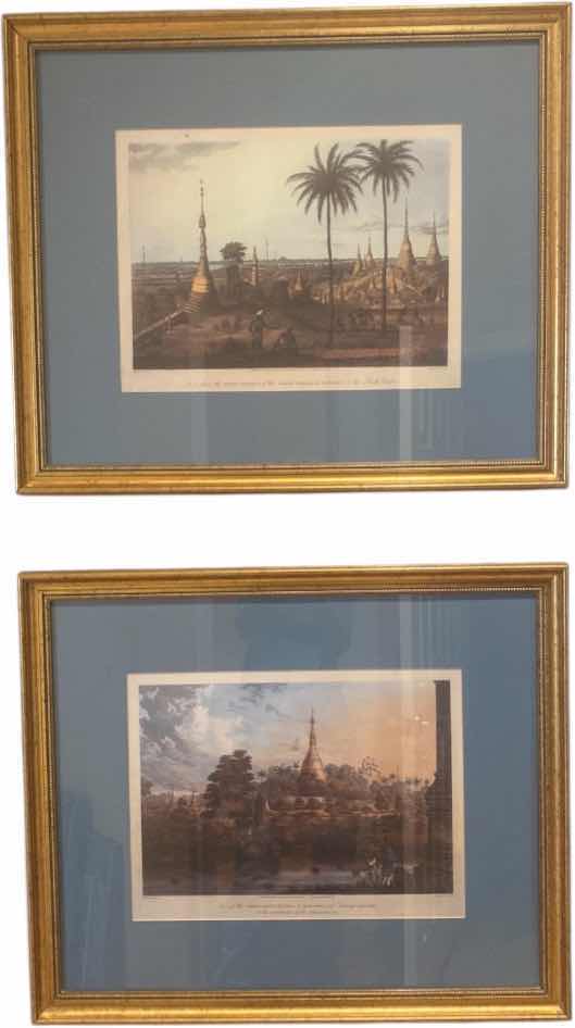 Photo 1 of 2-GOLD FRAMED PRINTS FROM THE UPPER TERRACE OF THE GREAT PAGODA AT RANGOON ARTWORK 28 1/2“ X 24“