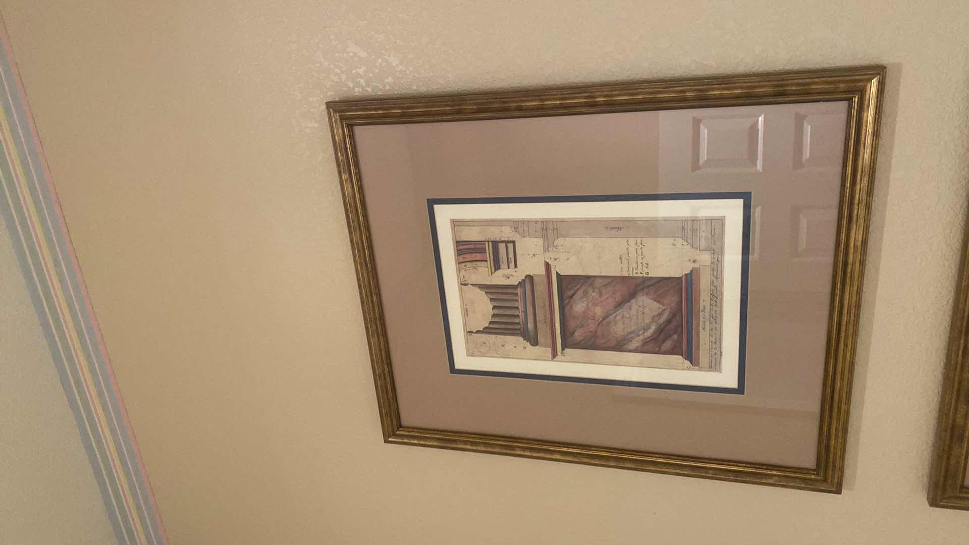 Photo 1 of 2-GOLD FRAMED CLASSICAL ARCHITECTURAL PRINTS ARTWORK 20 1/2“ X 25“