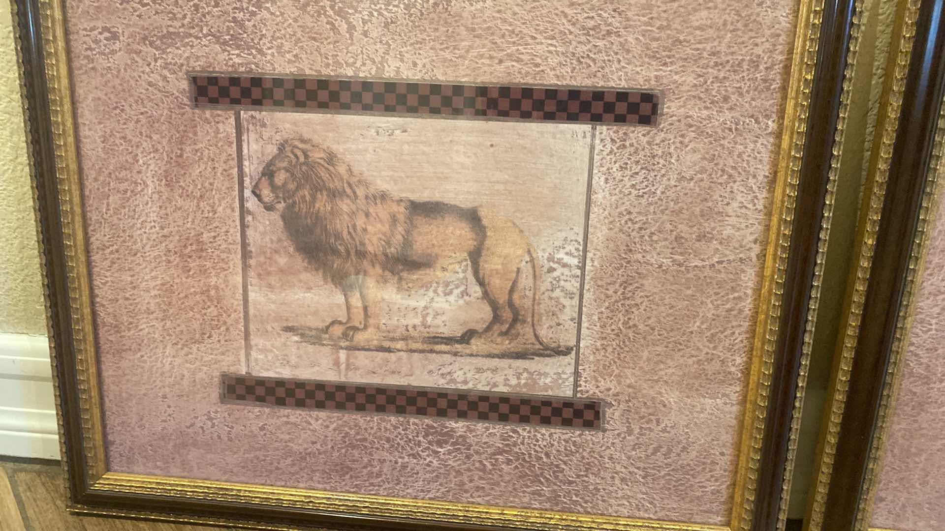 Photo 1 of 2-FRAMED GOLD AND BROWN LION PRINT ARTWORK 21 1/2“ X 18“