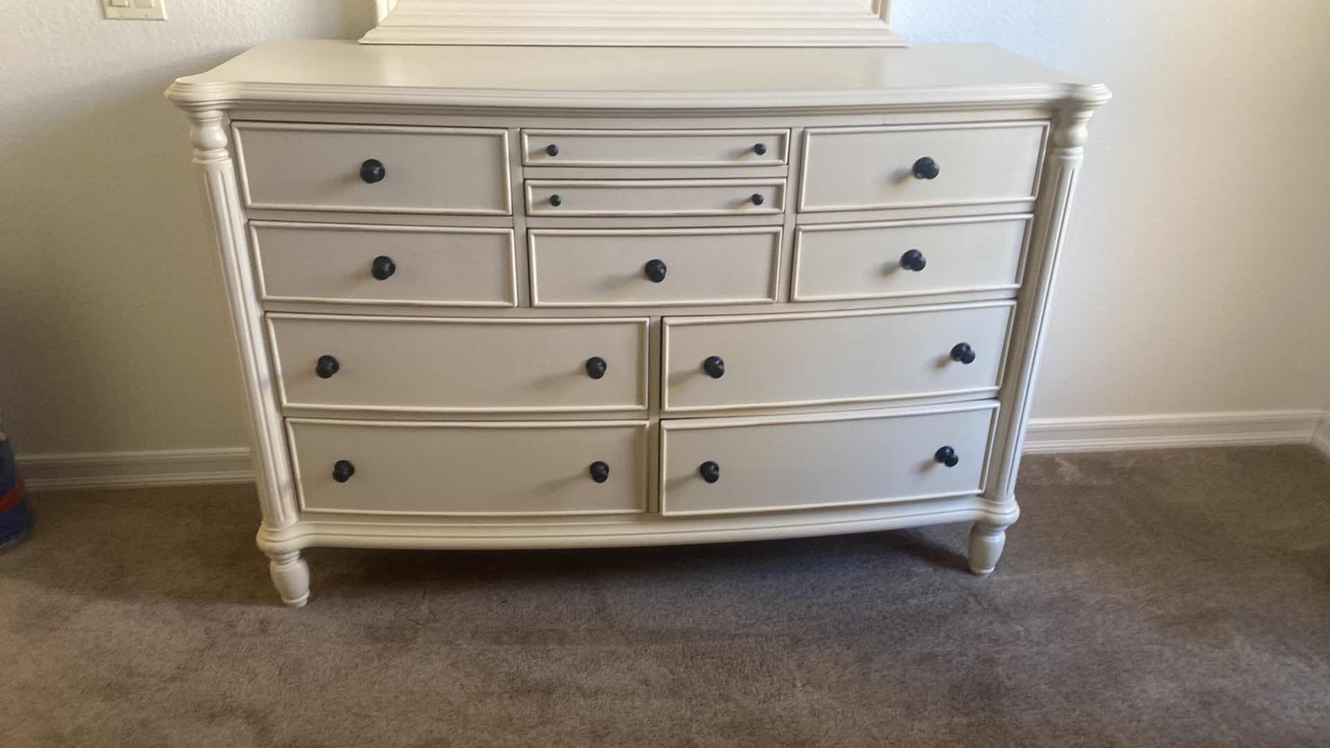 Photo 1 of CHRIS MADDEN HOME CREAM COLORED 11 DRAWER DRESSER WITH MIRROR 62” X 19” H 42”