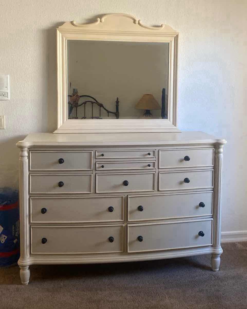 Photo 1 of CHRIS MADDEN HOME CREAM COLORED 11 DRAWER DRESSER WITH MIRROR 62” X 19” H 42”