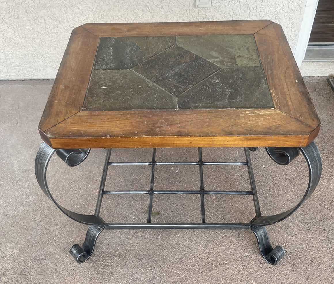 Photo 1 of METAL TABLE WITH SLATE TILE TOP 28” X 23” H 24”