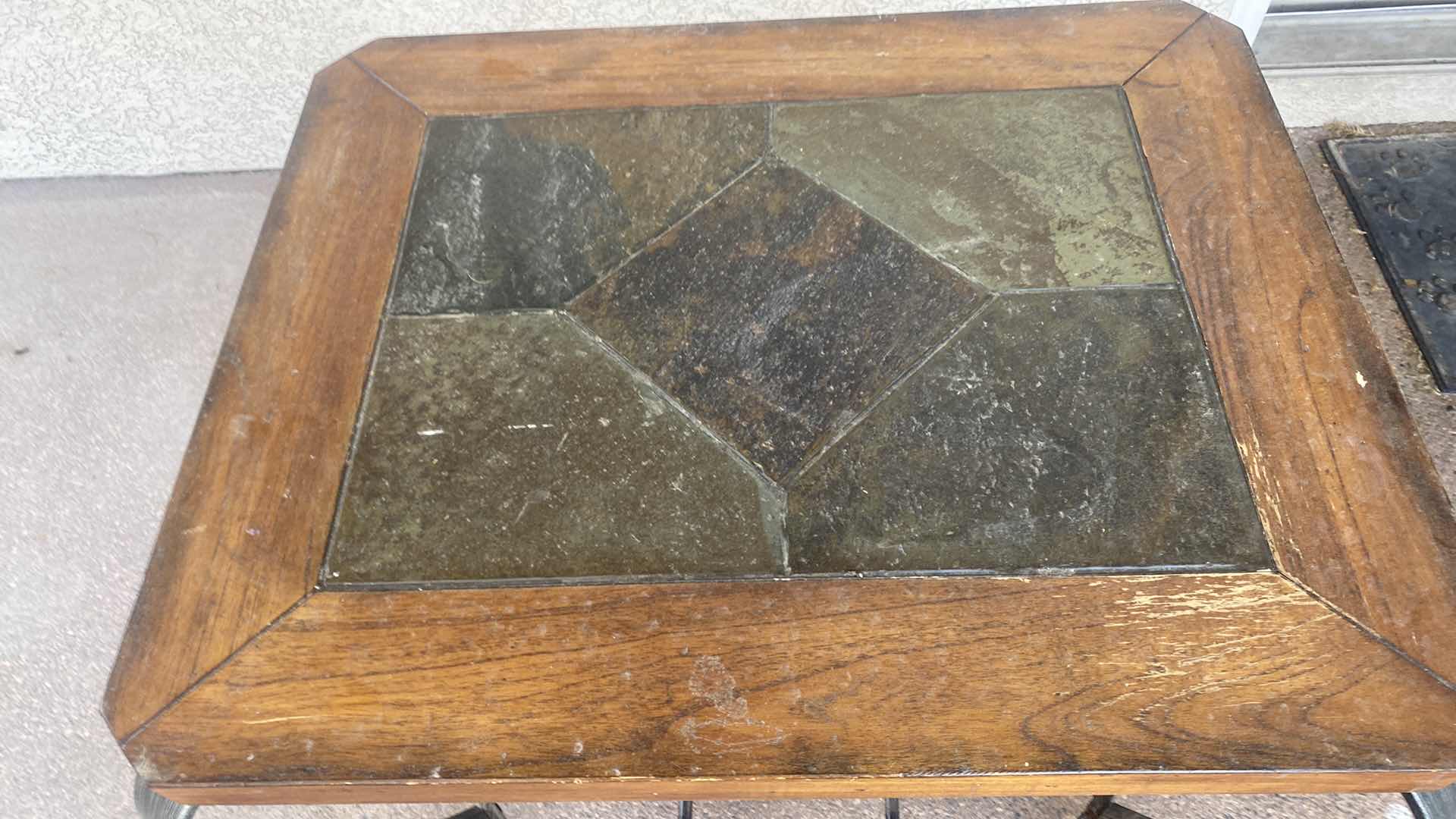 Photo 1 of METAL TABLE WITH SLATE TILE TOP 28” X 23” H 24”
