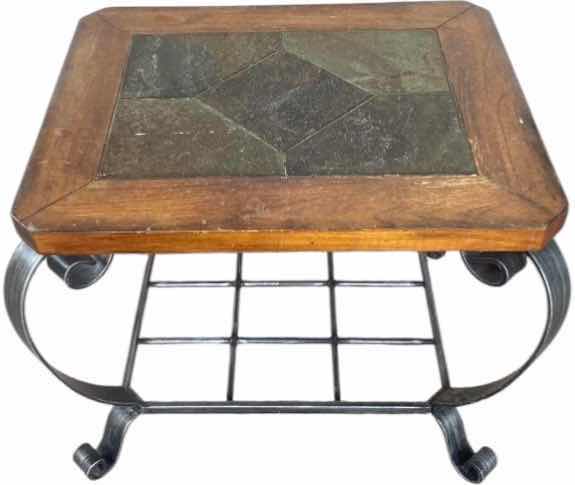 Photo 1 of METAL TABLE WITH SLATE TILE TOP 28” X 23” H 24”