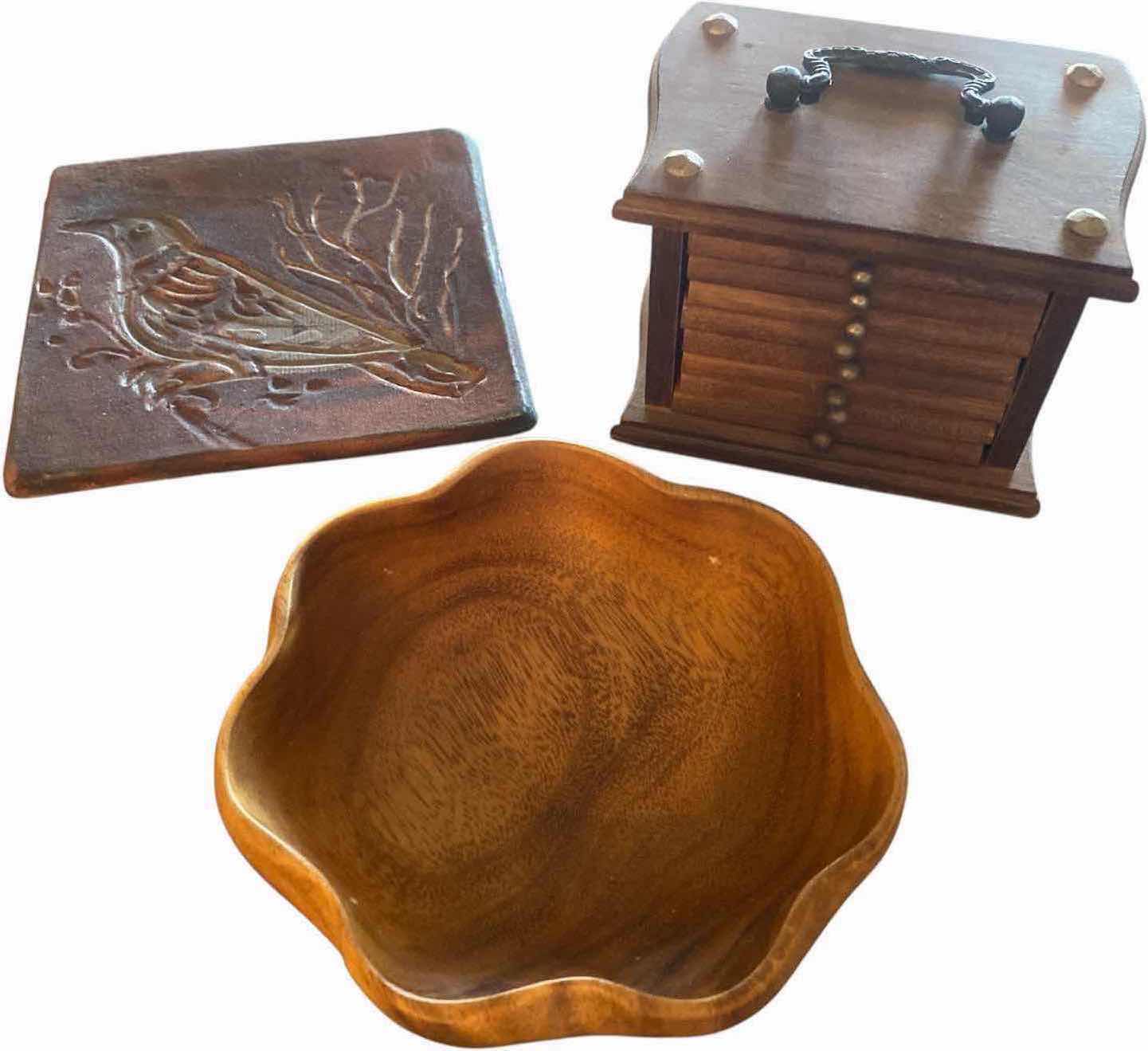 Photo 1 of SMALL WOOD BOWL COASTERS, AND 4 INCH DISH