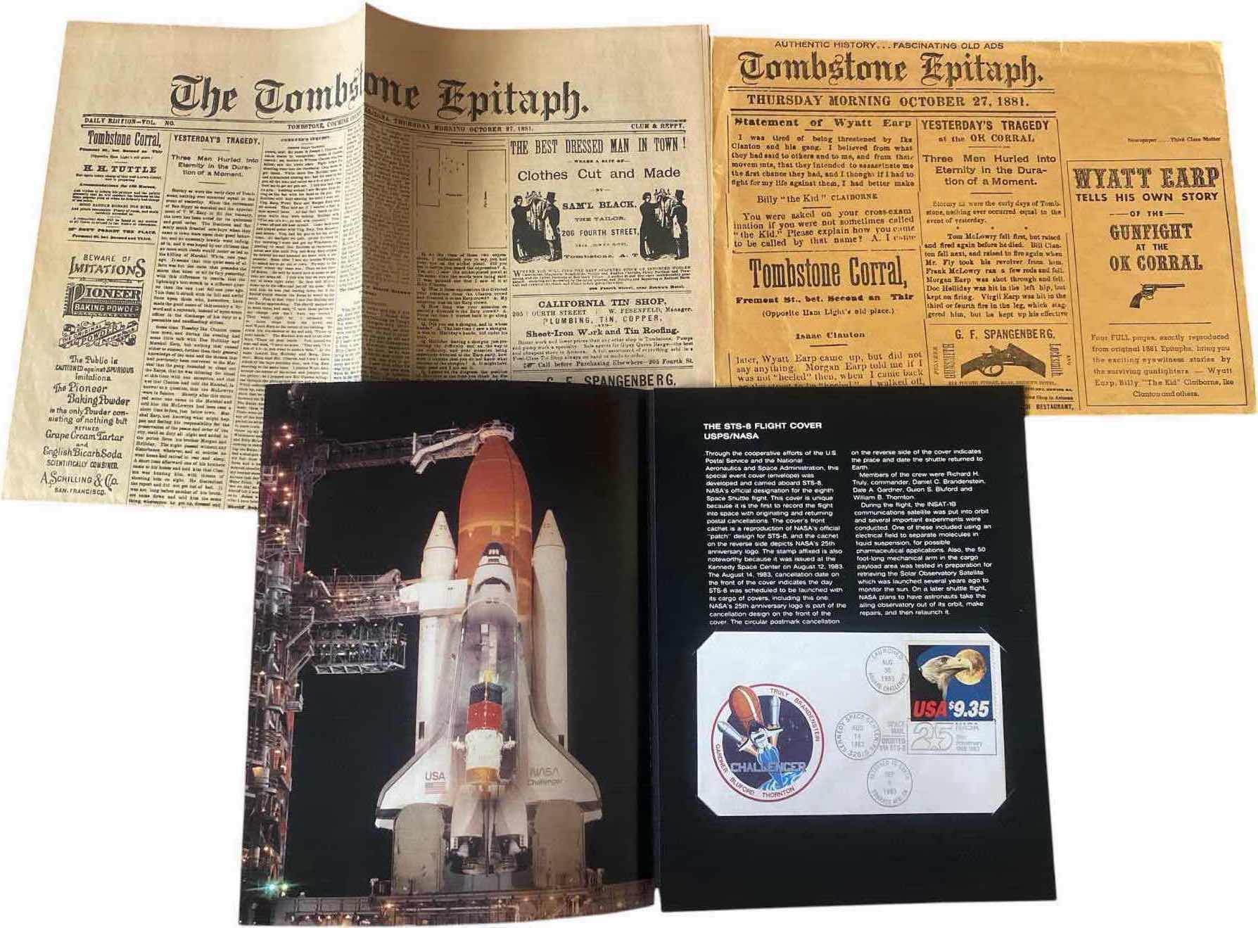 Photo 1 of THE TOMBSTONE PAPER & EIGHT FLIGHT COVER USPS NASA WITH COMMEMORATIVE STAMP