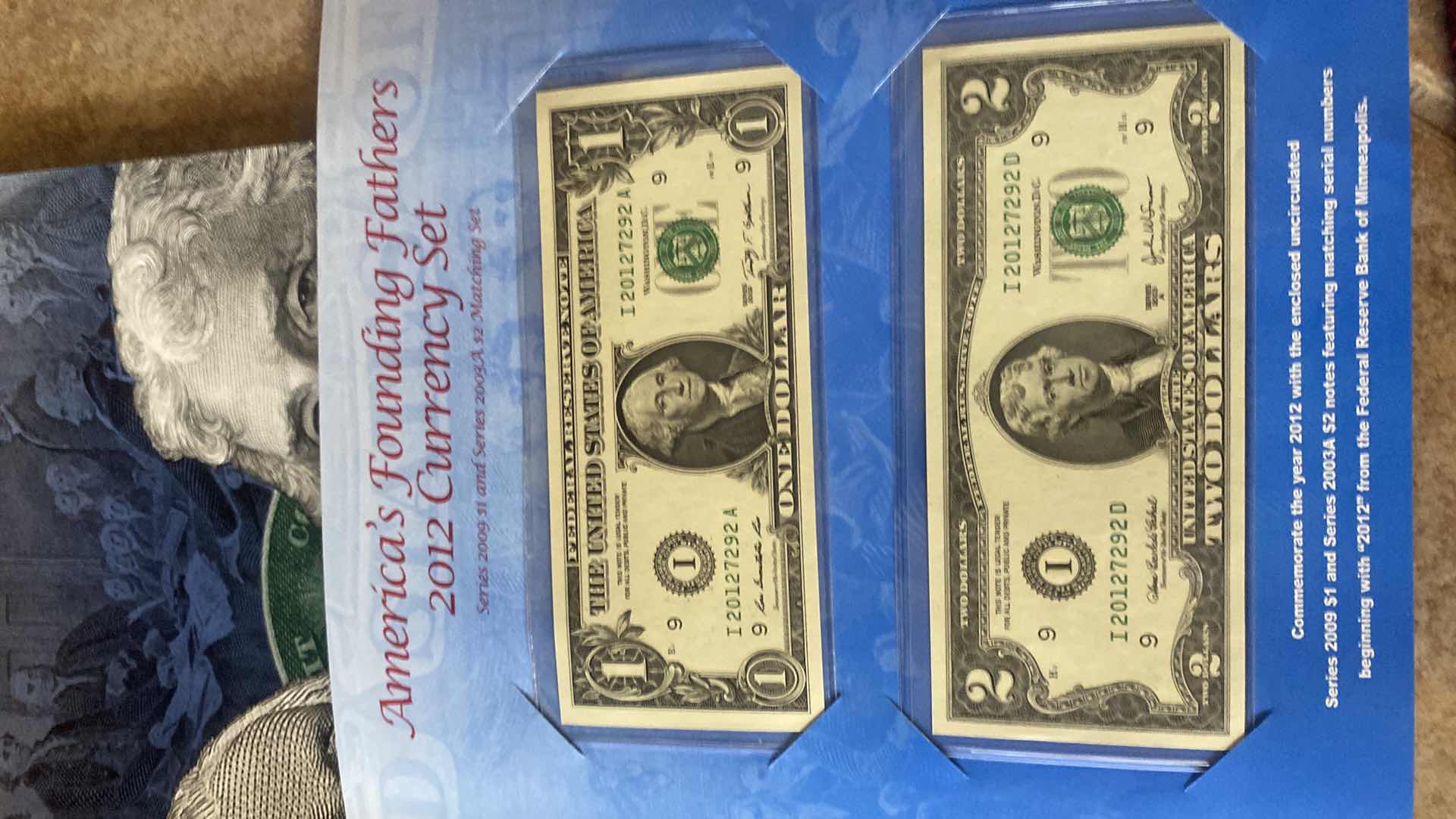 Photo 1 of PAIR OF AMERICA’S FOUNDING FATHER’S 2012 CURRENCY SETS