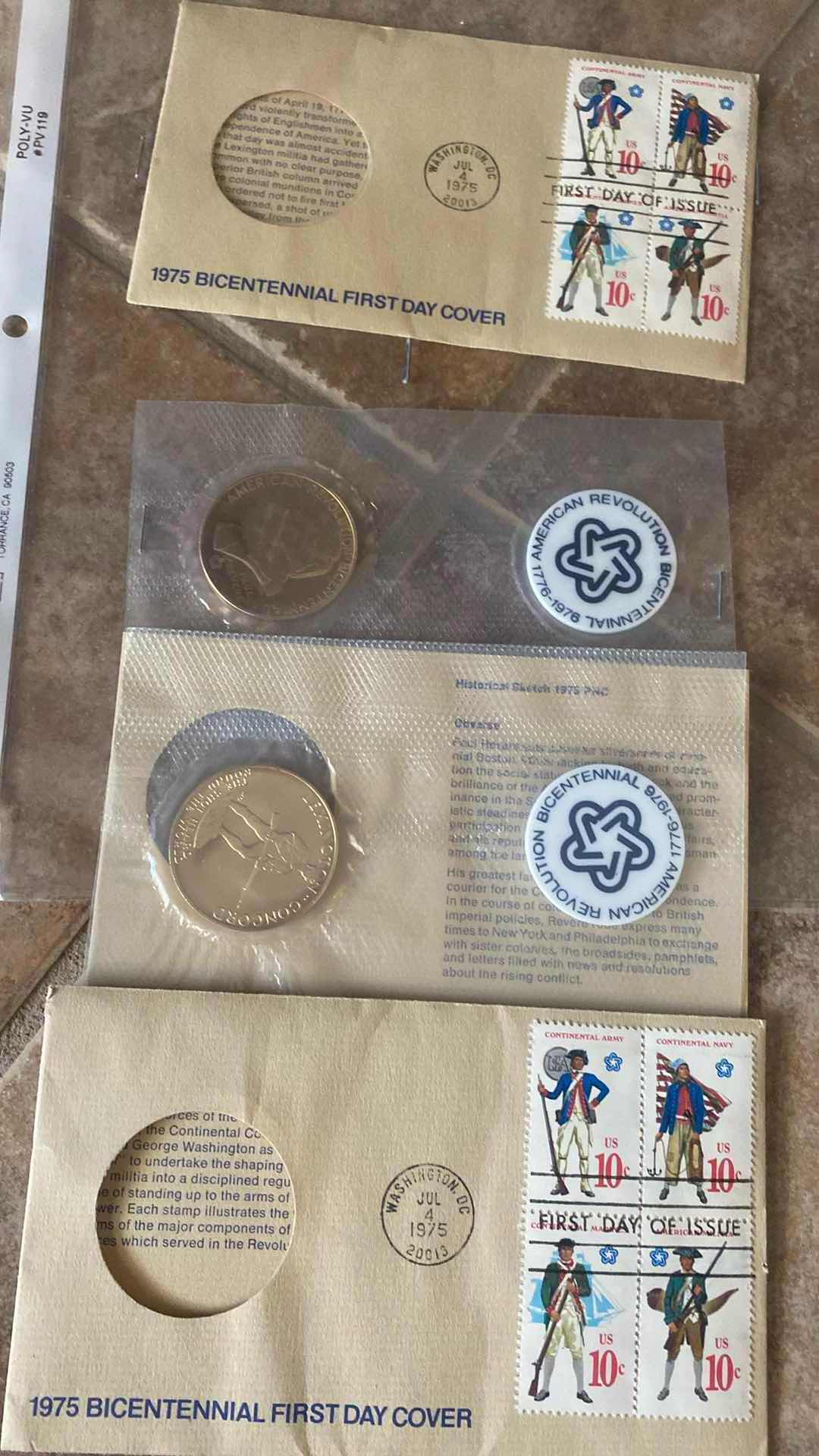 Photo 1 of 2-1975 BICENTENNIAL FIRST DAY COVER COMMEMORATIVE MEDAL AND STAMPS PAUL REVERE