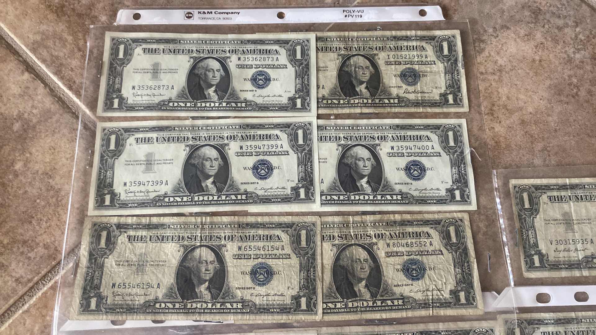Photo 1 of 19-VINTAGE 1957 CIRCULATED SILVER CERTIFICATES ONE DOLLAR BILLS