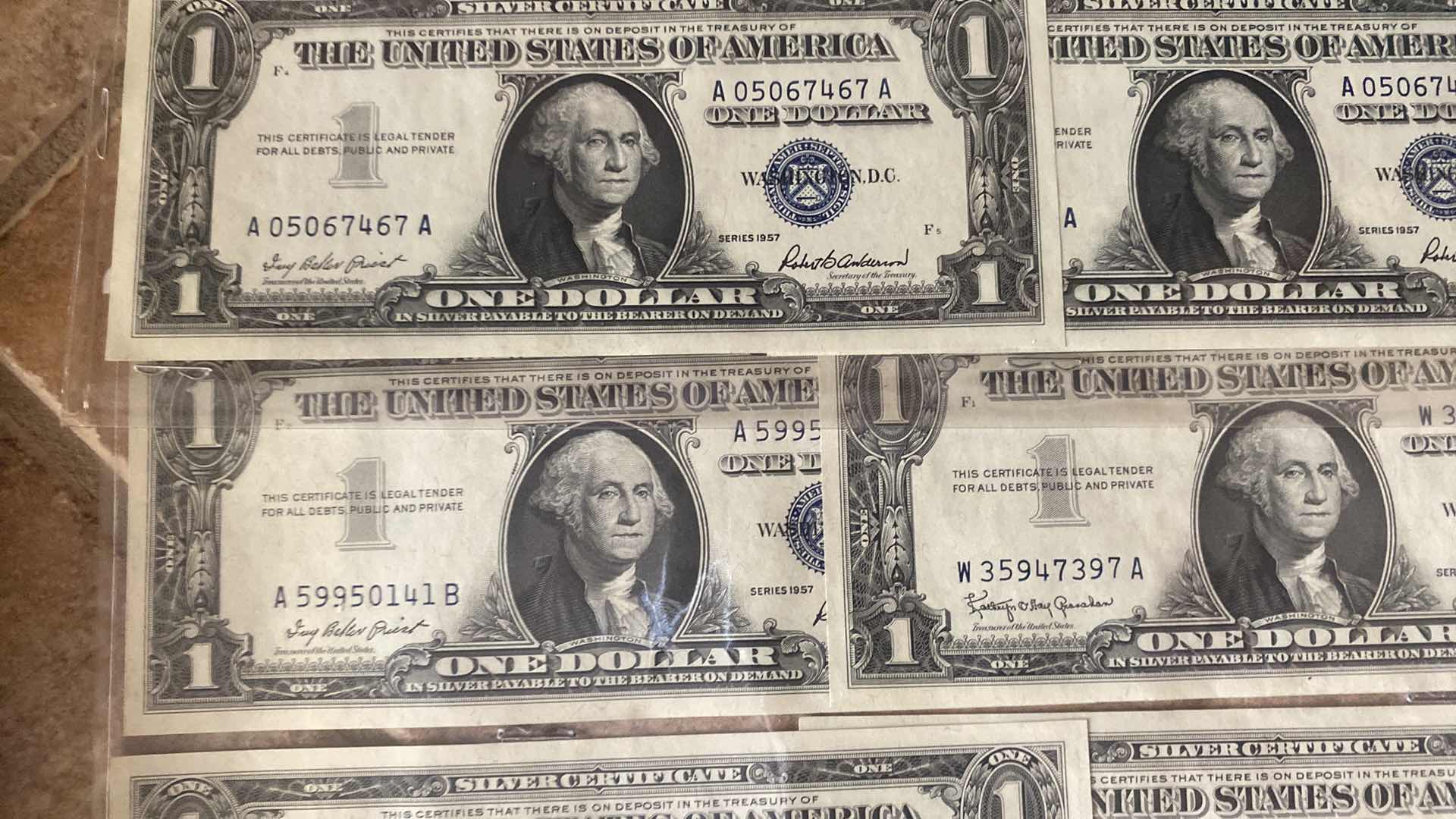 Photo 1 of 18-VINTAGE 1957 CIRCULATED SILVER CERTIFICATES ONE DOLLAR BILLS