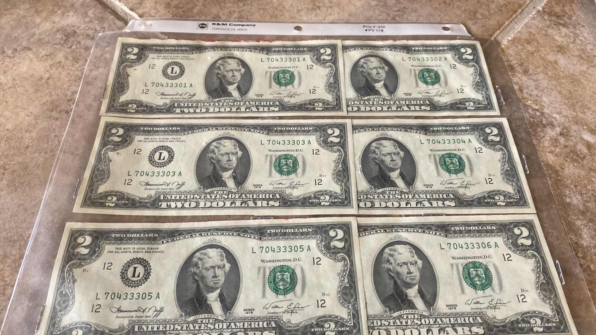 Photo 1 of 14-VINTAGE 1976 CIRCULATED $2 DOLLAR BILLS