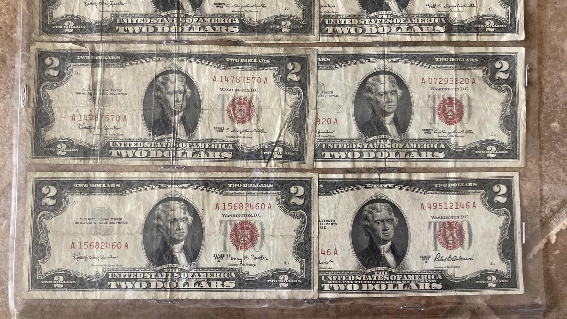 Photo 1 of 18-VINTAGE 1953 CIRCULATED $2 DOLLAR BILLS