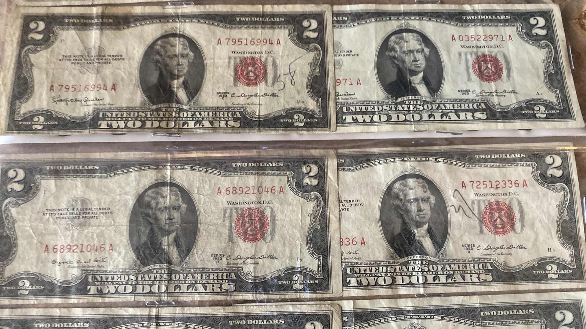 Photo 1 of 18-VINTAGE 1953 CIRCULATED $2 DOLLAR BILLS
