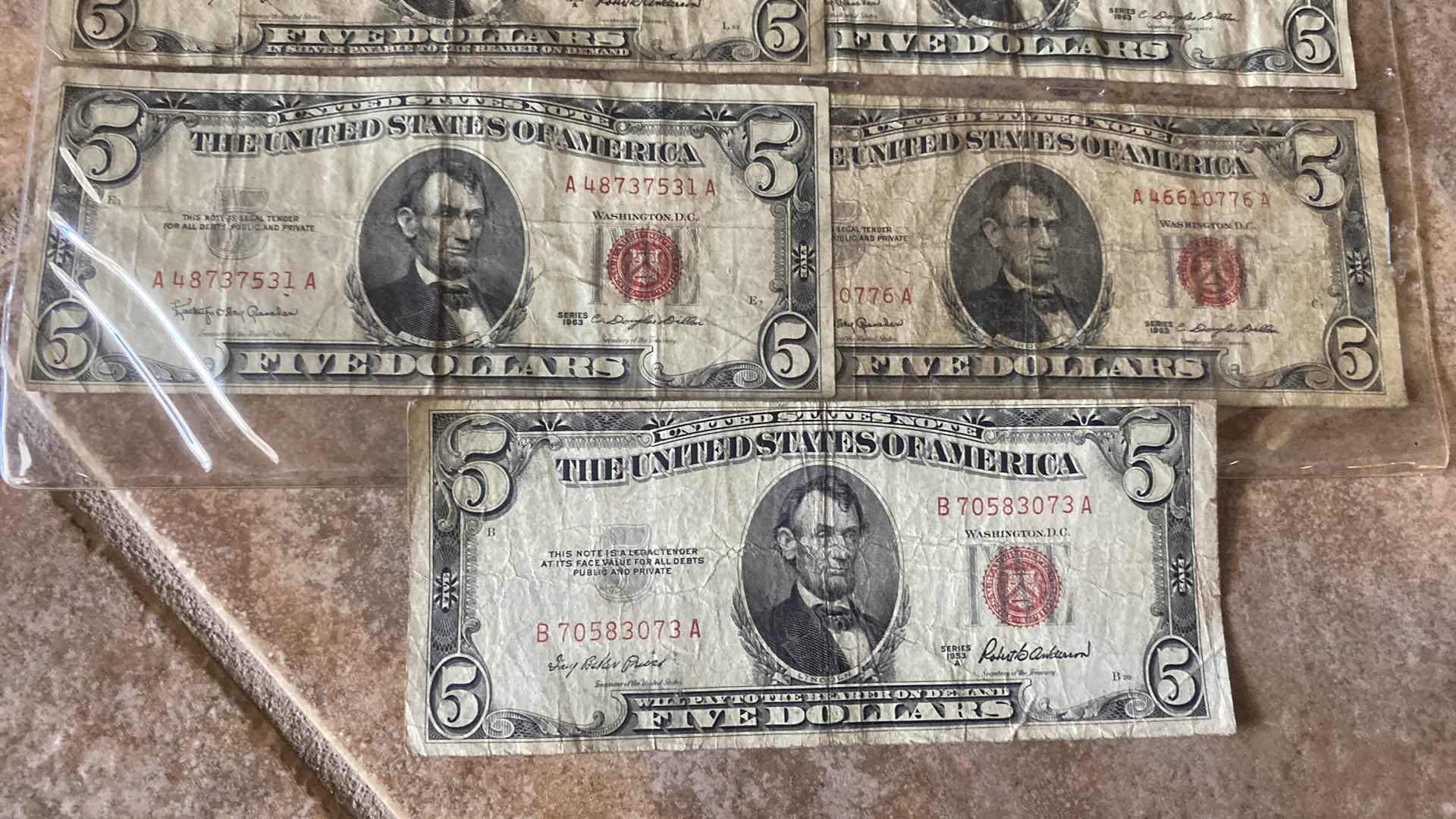Photo 1 of 7-VINTAGE 1953 FIVE DOLLAR BILLS
