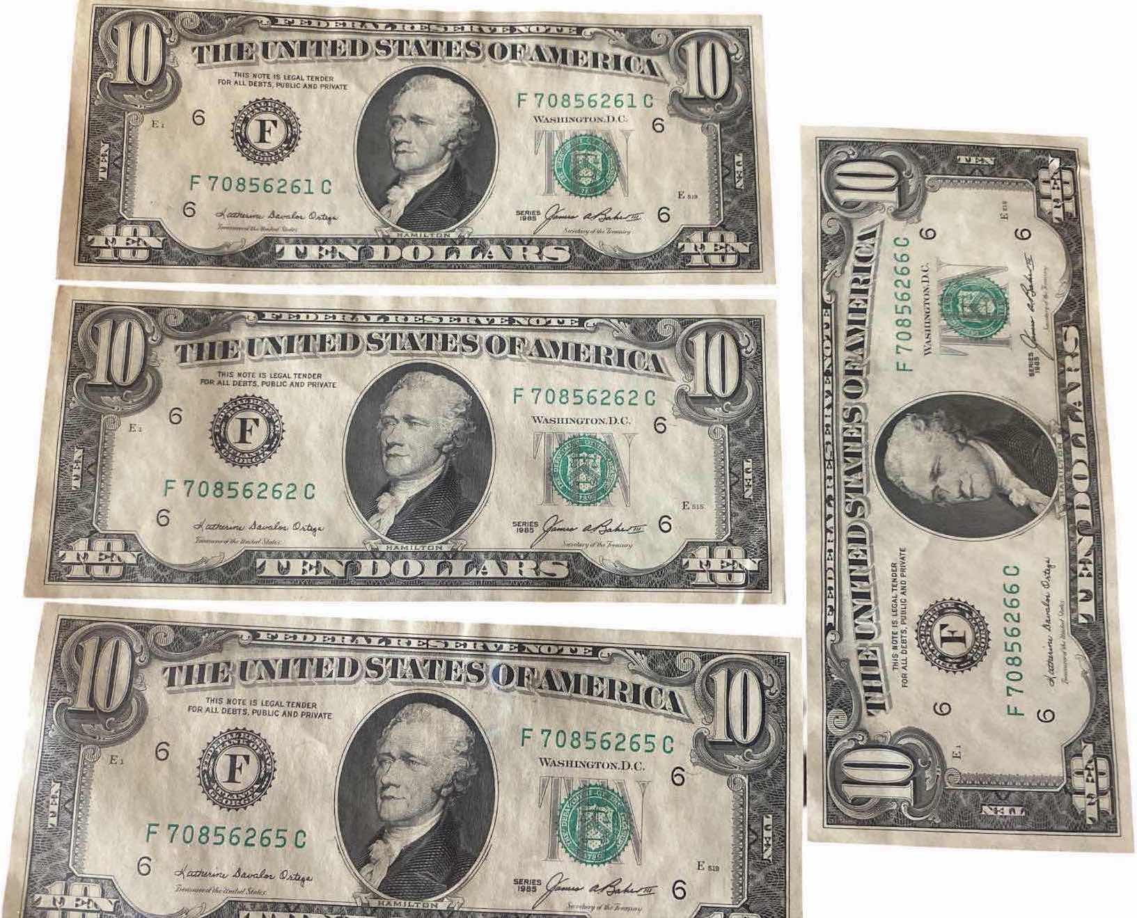 Photo 1 of 4-VINTAGE 1985 $10 BILLS