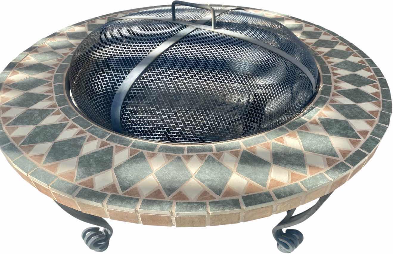 Photo 1 of 34” ROUND FIRE PIT WITH TILE TRIM AND HEAVY CAST METAL BASE)