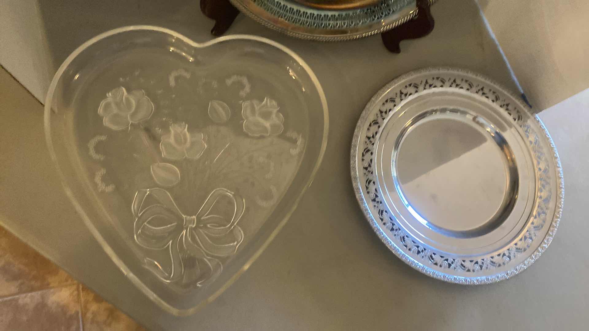 Photo 1 of INTERNATIONAL SILVER SILVER PLATED PLATTER 12” & VINTAGE MIKASA HEART TRAY