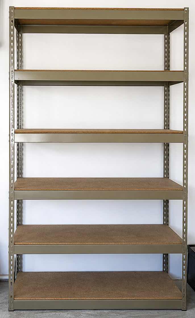 Photo 1 of METAL GARAGE SHELVING UNIT WITH HEAVY PARTICLE BOARD SHELVES 48.5” x 18.5” x H7’