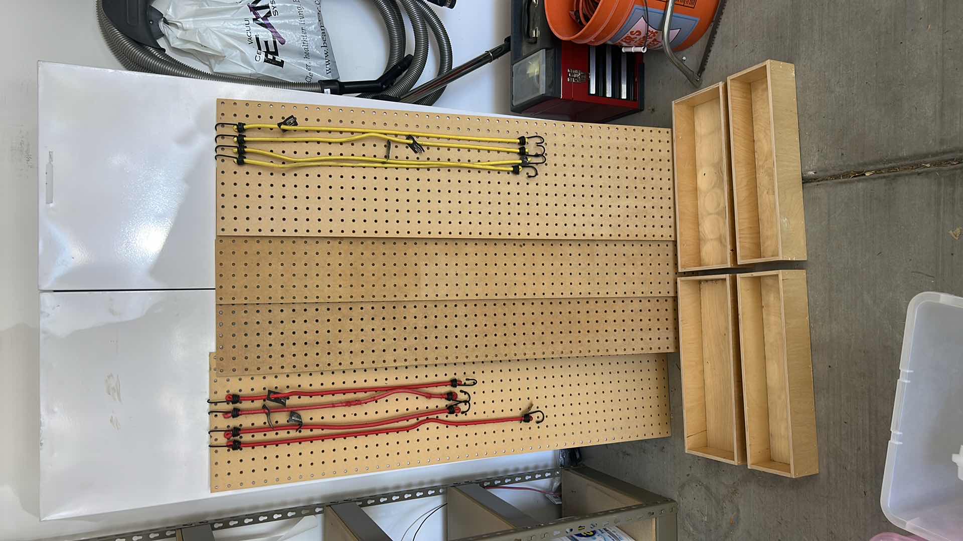 View 2 of GARAGE ITEMS – FOUR WOODEN BOXES, EIGHT BUNGEE CORDS AND FOUR PEG BOARDS