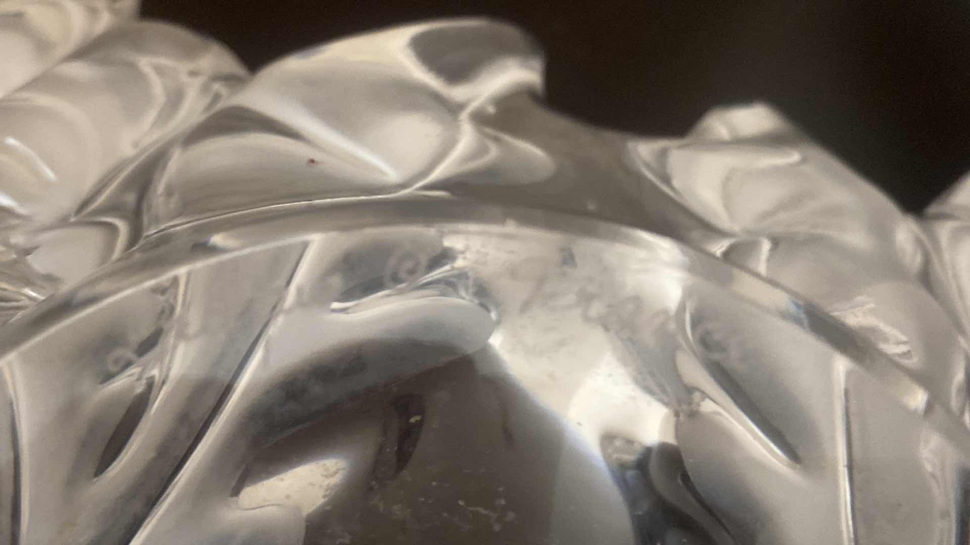 Photo 1 of LARGE VINTAGE LALIQUE CHAMPS-ELYSEES CLEAR CRYSTAL CENTERPIECE BOWL WITH FROSTED LEAF MOTIF ETCHED LALIQUE FEANCE 18” X 7 1/2”