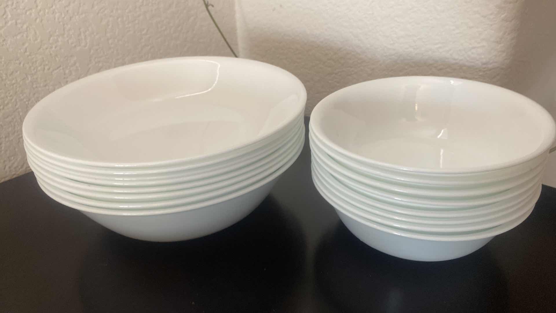 Photo 1 of 21-PIECES OF CORELLE  WINTER FROST 4 - 10 1/4 INCH 8 CEREAL BOWLS 8 SOUP BOWLS & 4  BREAD AND BUTTER PLATES