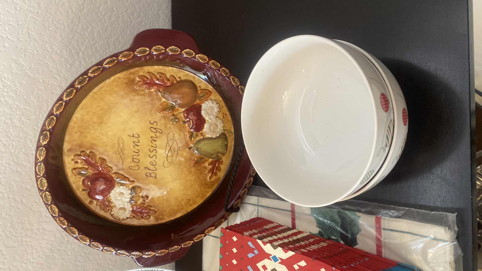 Photo 1 of HOLIDAY PIE PLATES PLATTER PAPER NAPKINS AND BOWLS