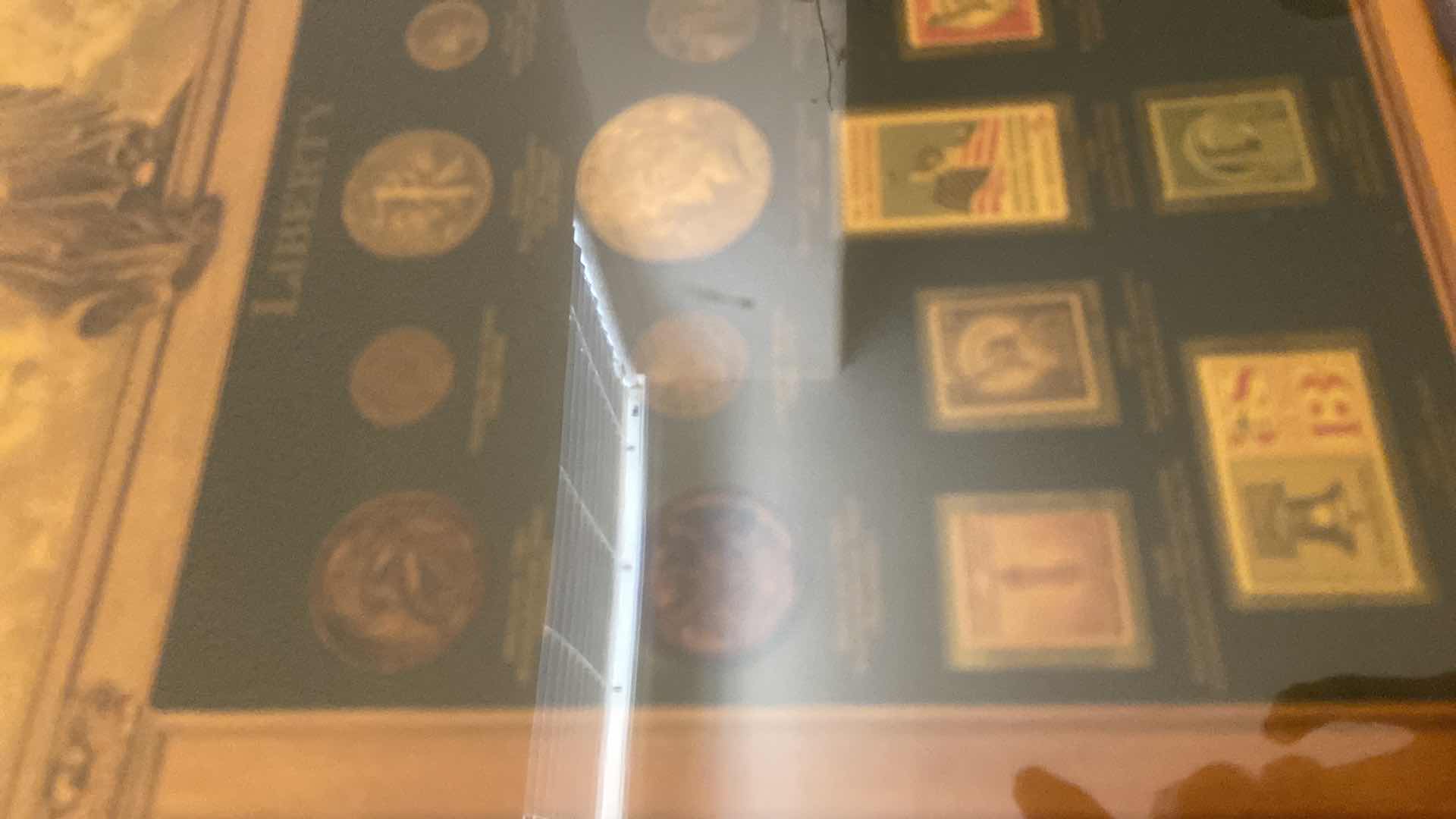 Photo 1 of 2- FRAMED THE BIRTH OF A NATION IN LIBERTY COINS AND STAMPS 12“ x 15“ EACH