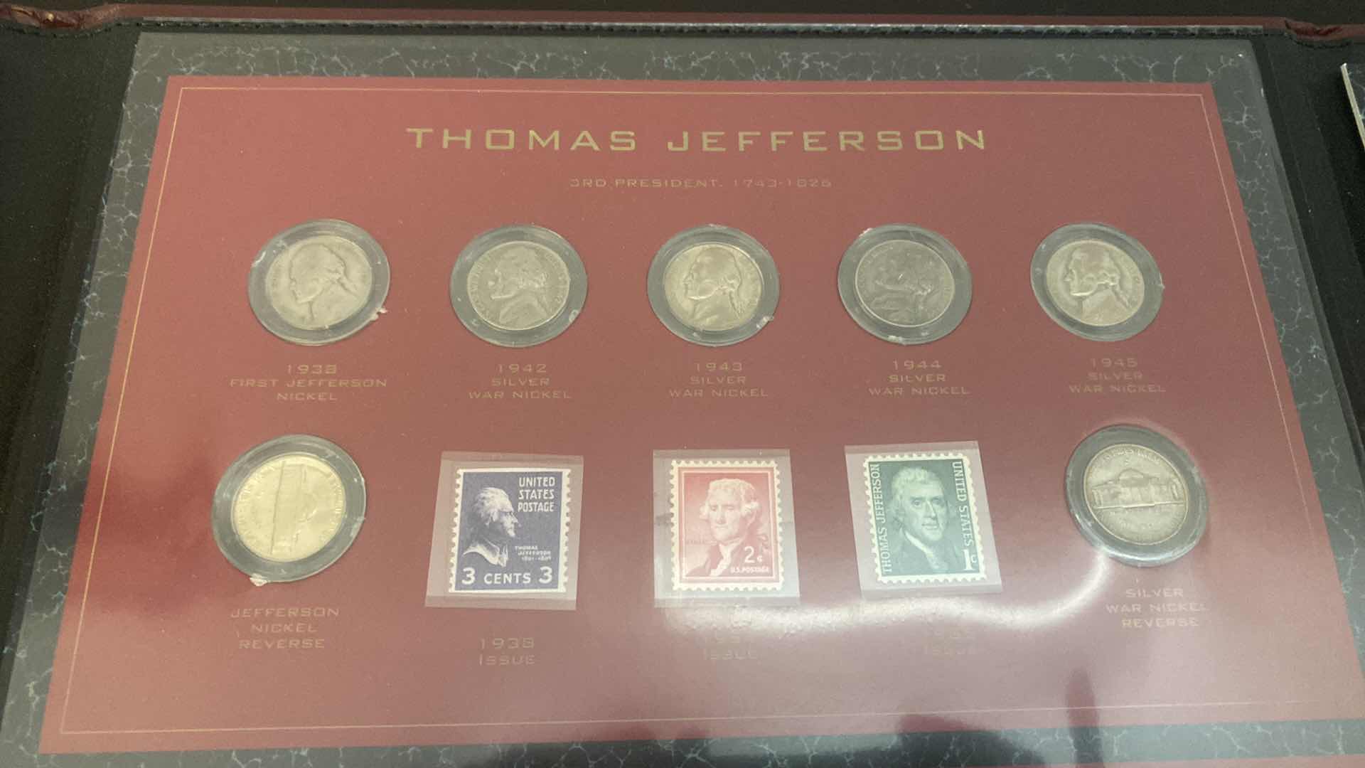 Photo 1 of PRESIDENTIAL COMMEMORATIVE COIN AND STAMP PORTFOLIO LINCOLN, WASHINGTON, JEFFERSON, KENNEDY, ROOSEVELT, AND EISENHOWER