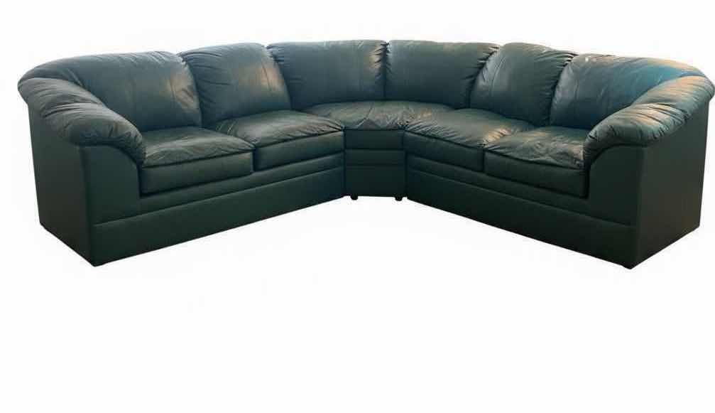 Photo 1 of SHEFFIELD CURVED SECTIONAL SOFA 57 TEAL LEATHER 92“ X 92“