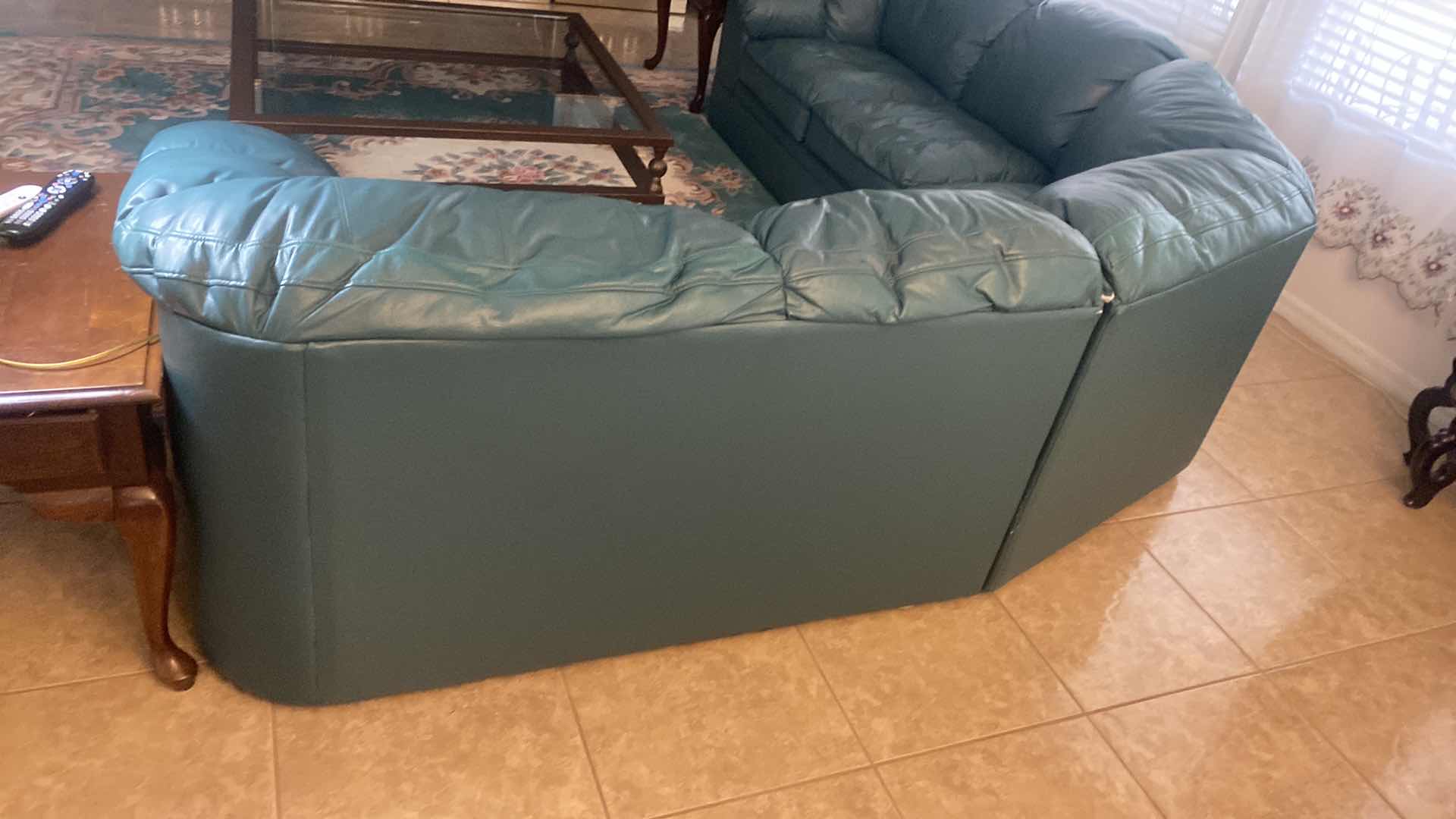 Photo 1 of SHEFFIELD CURVED SECTIONAL SOFA 57 TEAL LEATHER 92“ X 92“