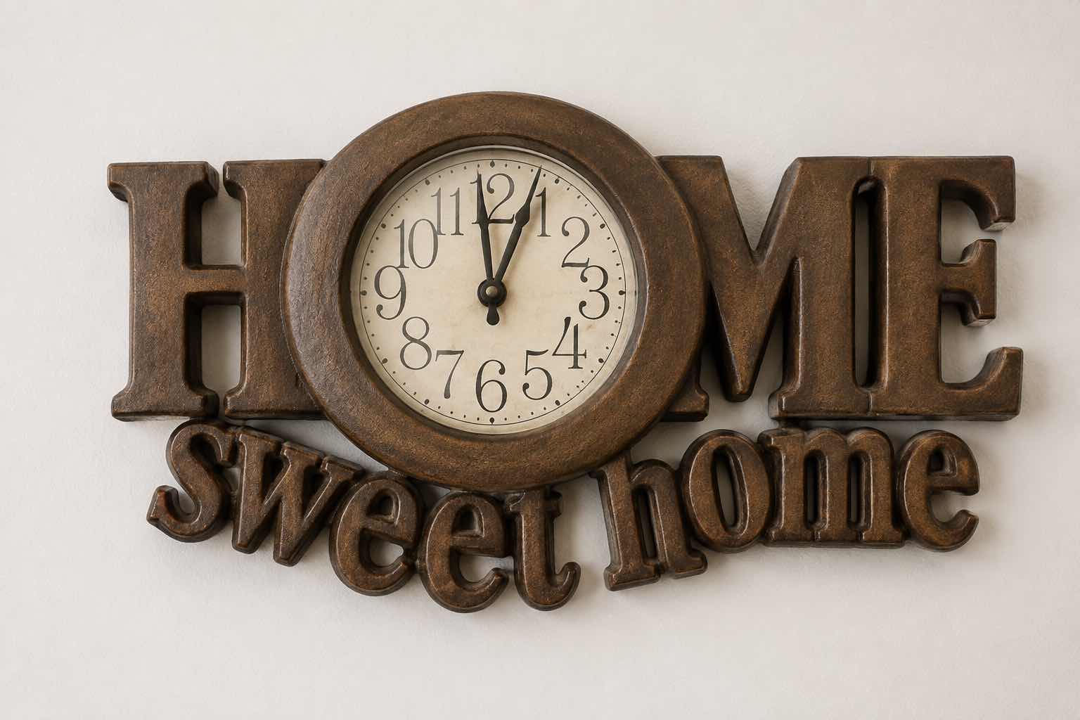 Photo 1 of RUSTIC “HOME SWEET HOME” DECORATIVE WALL CLOCK WITH LARGE EASY-READ NUMBERS
WARM BROWN FARMHOUSE-STYLE FINISH
ESTIMATED RETAIL VALUE: $35–$50 16” x H8 1/2”
