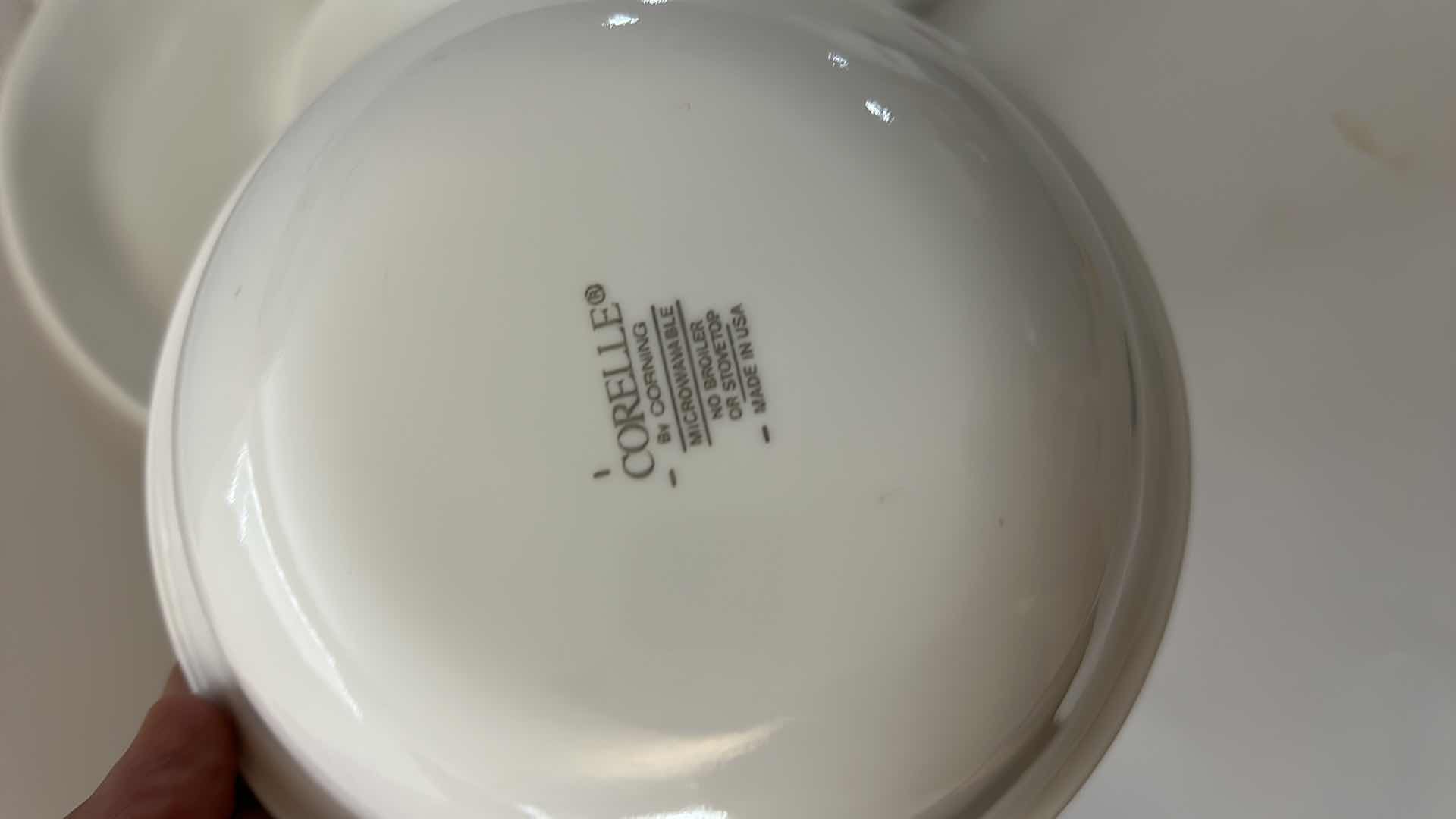 Photo 1 of 15 PC - VINTAGE CORELLE "WINTER FROST WHITE" VITRELLE GLASS DINNERWARE SET.
