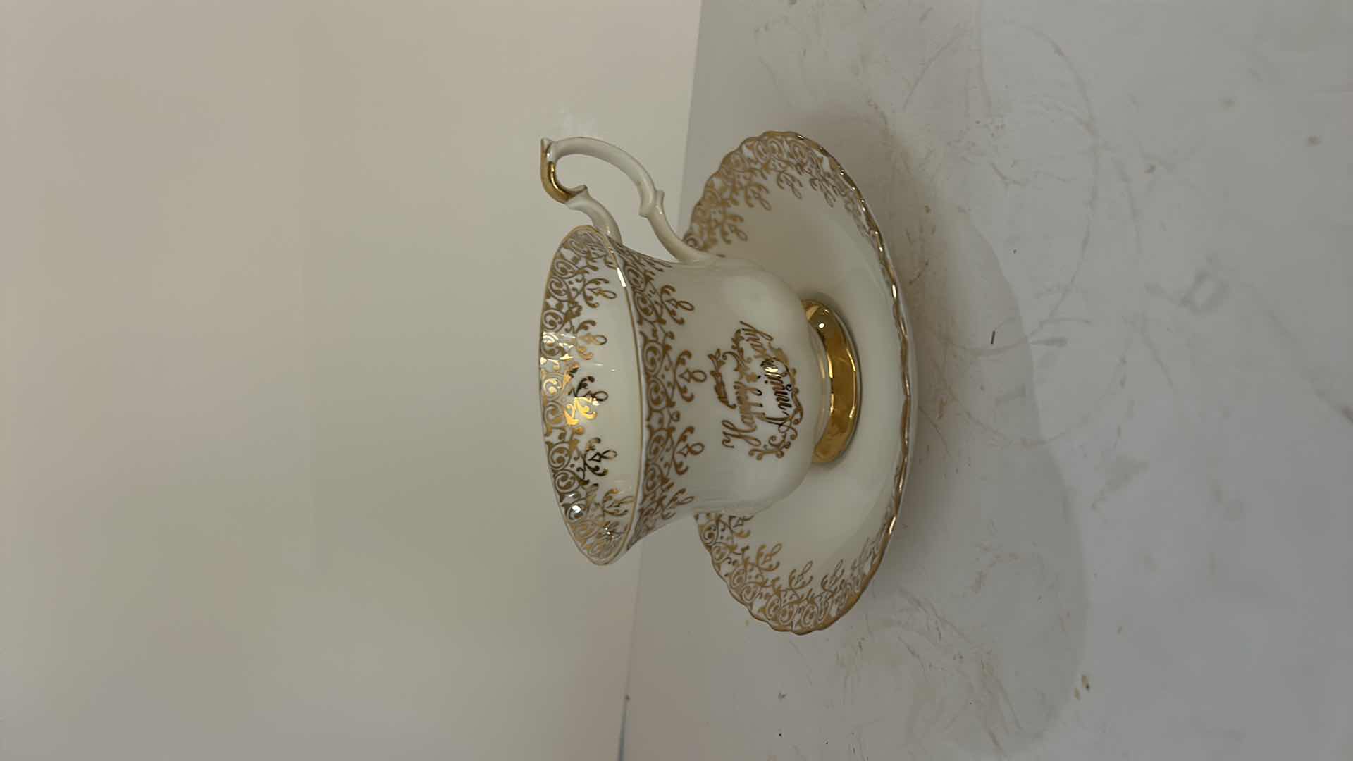 Photo 1 of ROYAL ALBERT FINE BONE CHINA, HAPPY ANNIVERSARY TEA CUP AND SAUCER