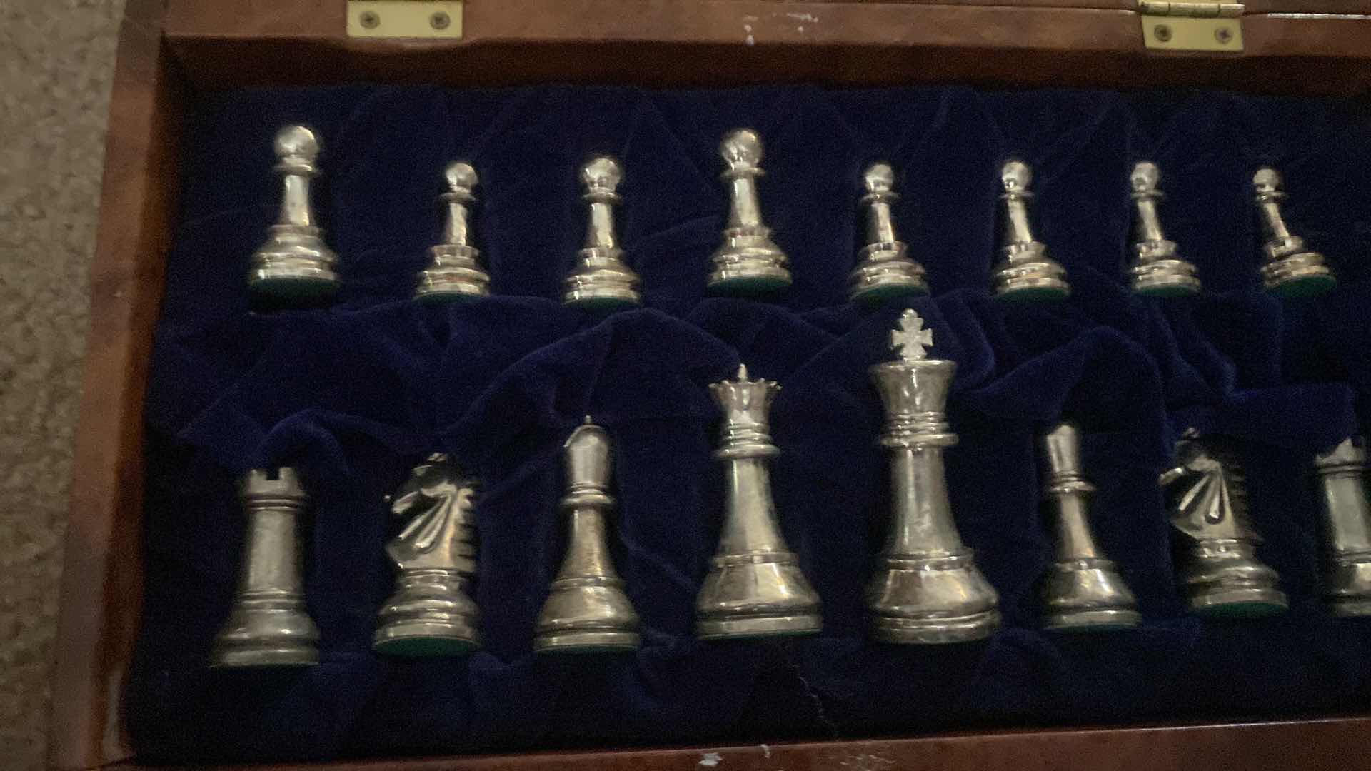 Photo 1 of TRAVEL CHESS SET IN WOODEN BOX WITH LEATHER COVER