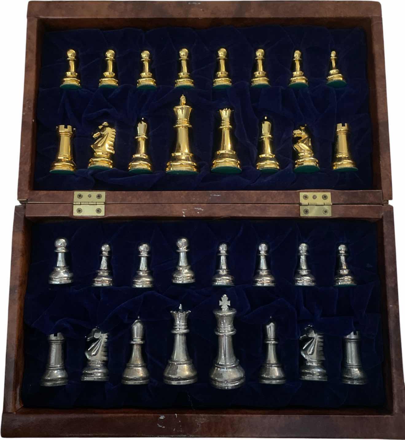 Photo 1 of TRAVEL CHESS SET IN WOODEN BOX WITH LEATHER COVER