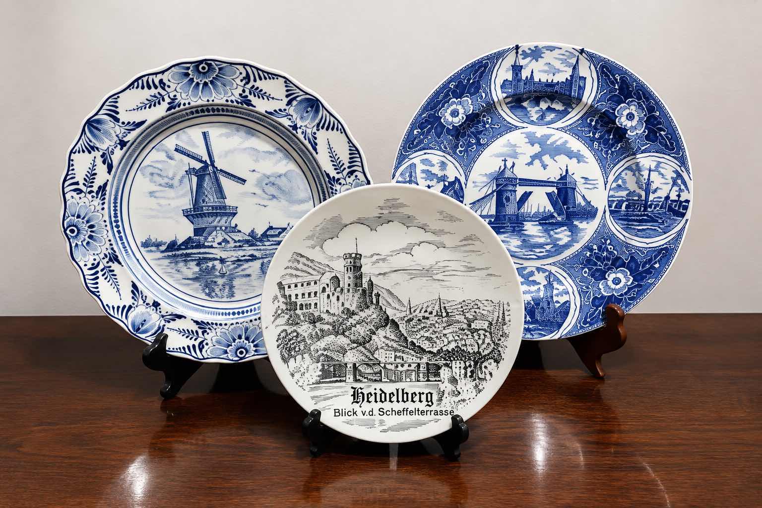 Photo 1 of 3-BLUE & WHITE EUROPEAN SOUVENIR COLLECTOR PLATES