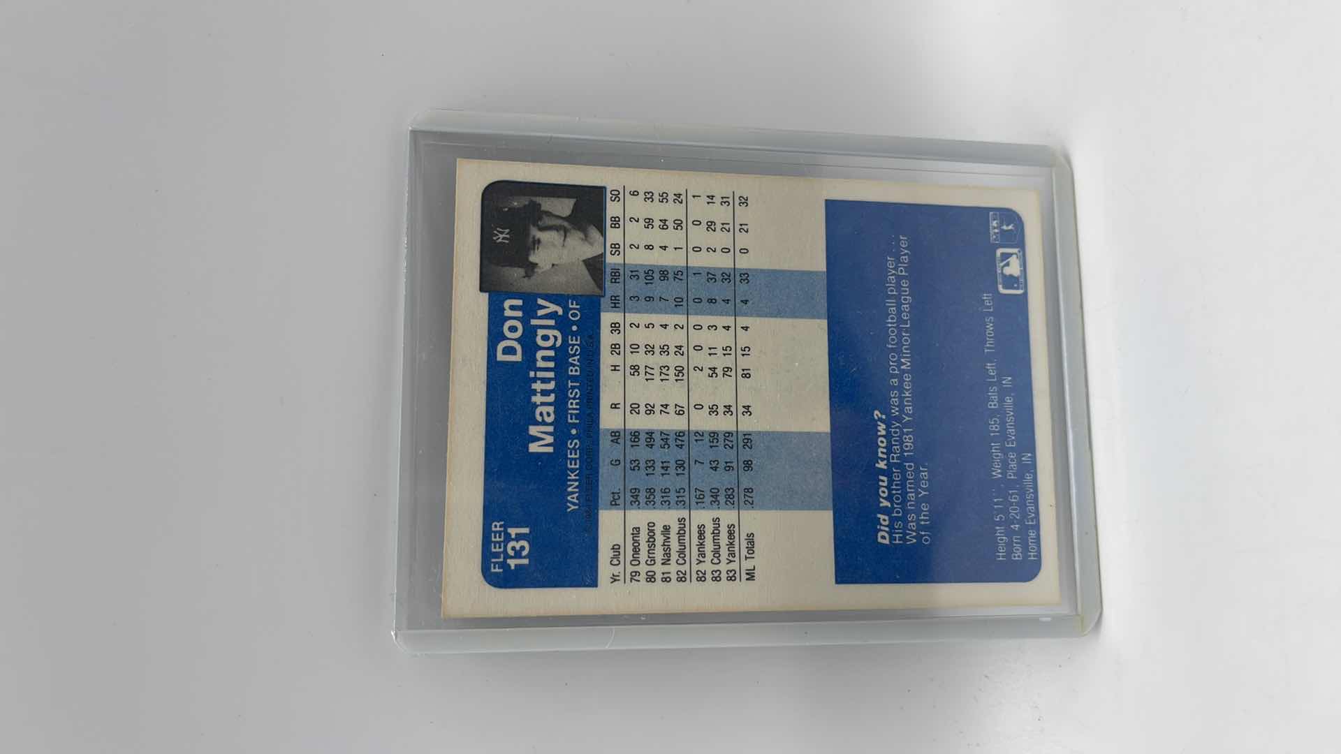 Photo 1 of 1984 DON MATTINGLY FLEER ROOKIE CARD 131 APPROX VALUE $125