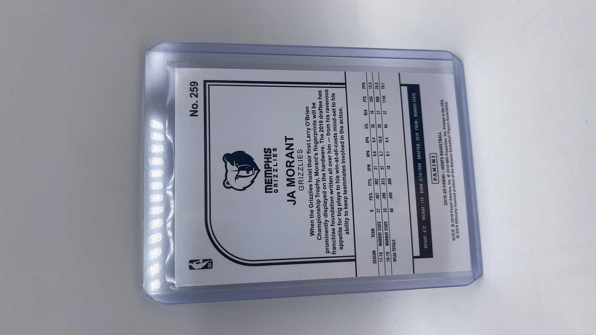 Photo 1 of 2019-20 JA MORANT NBA HOOPS ROOKIE CARD 259 APPROX VALUE $100
