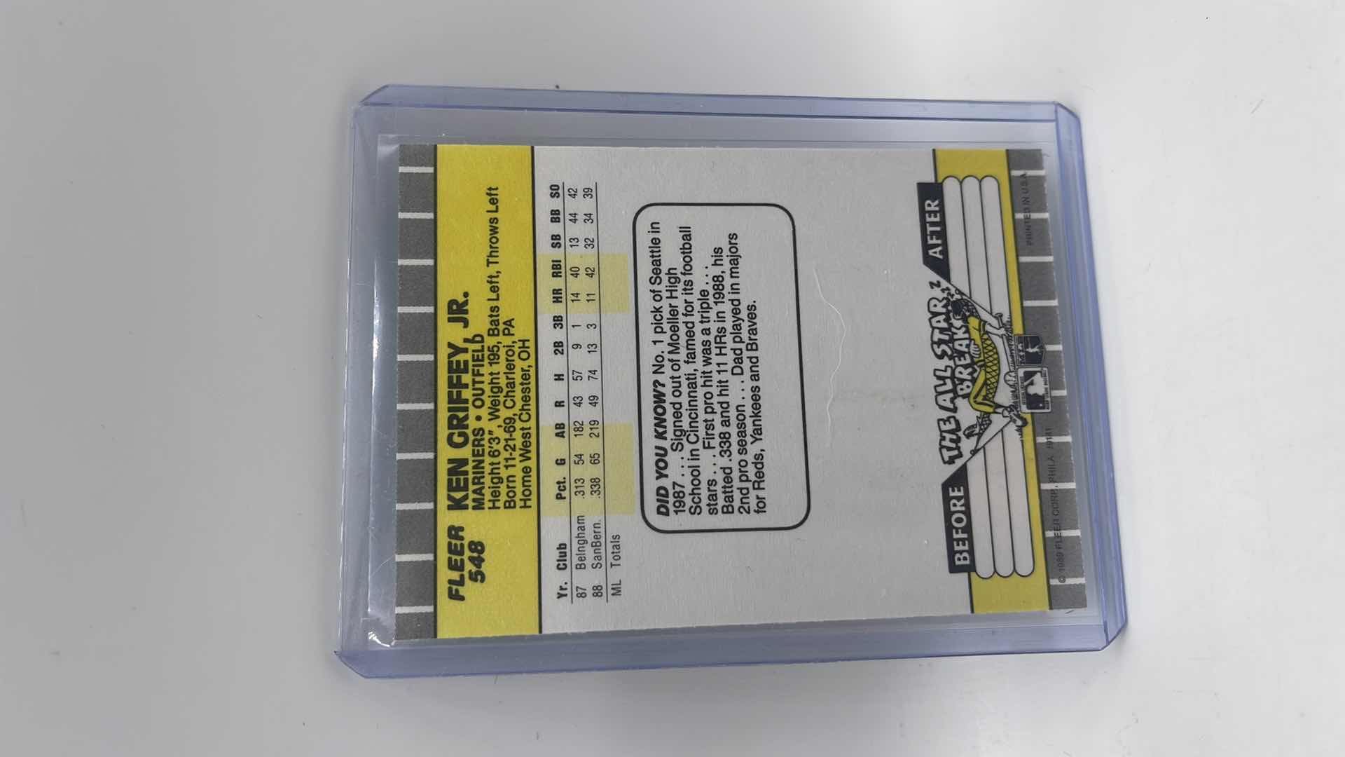 Photo 1 of 1989 KEN GRIFFEY JR FLEER ROOKIE CARD 548 APPROX VALUE $225