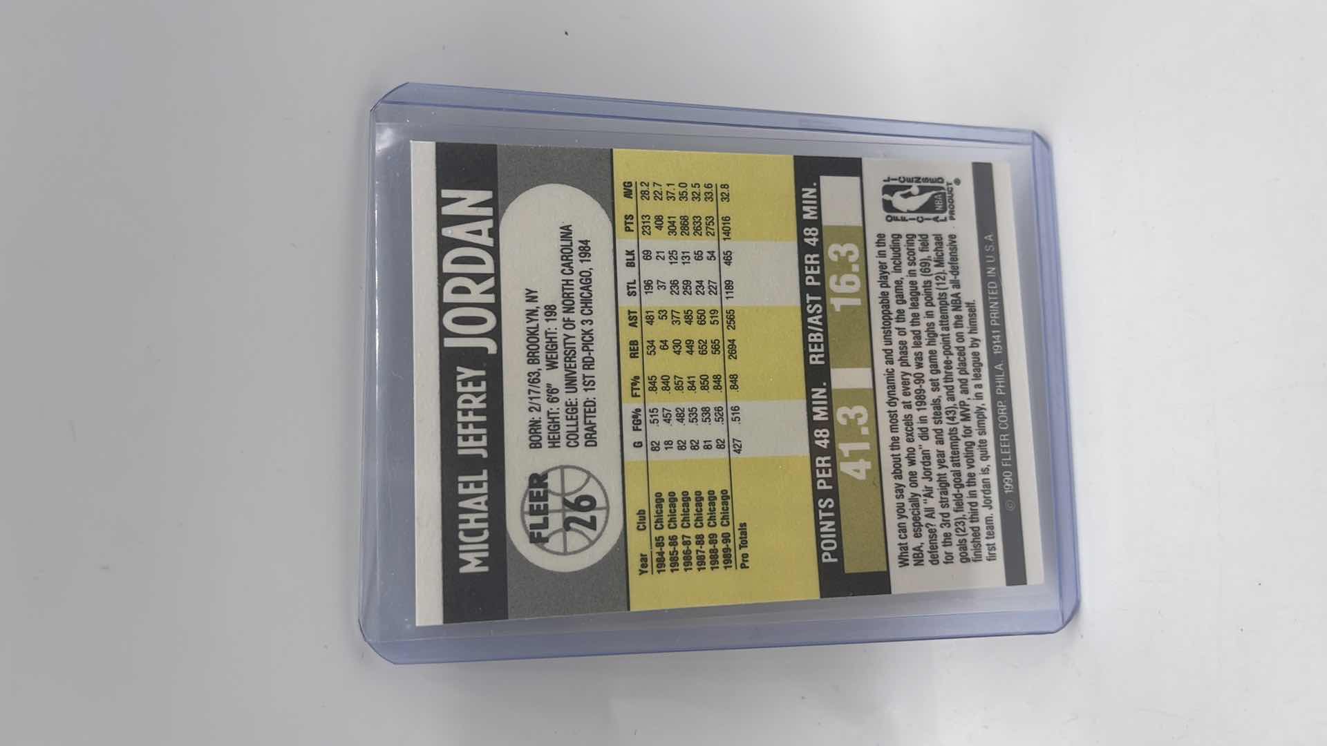 Photo 1 of 1990 MICHAEL JORDAN FLEER 
CARD 26 APPROX VALUE $200