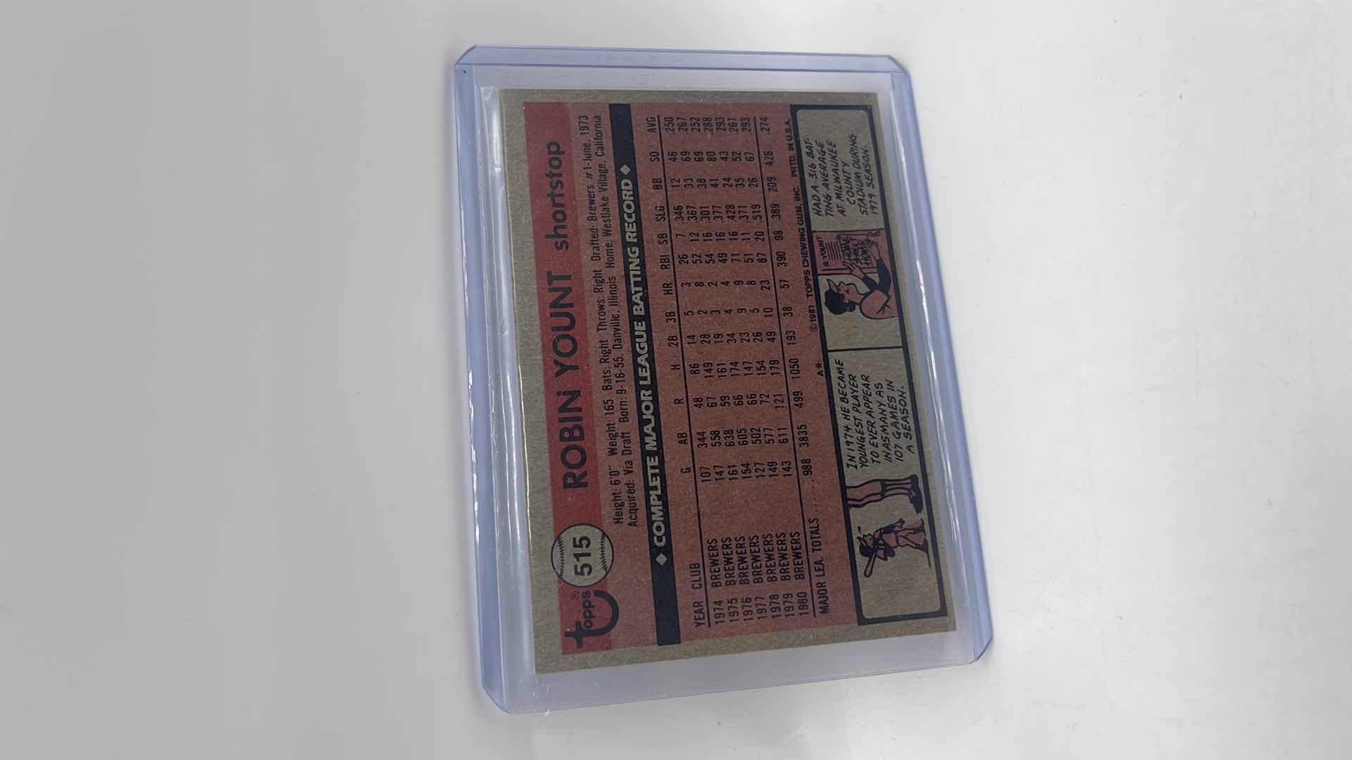 Photo 1 of 1981 ROBIN YOUNT TOPPS CARD 515