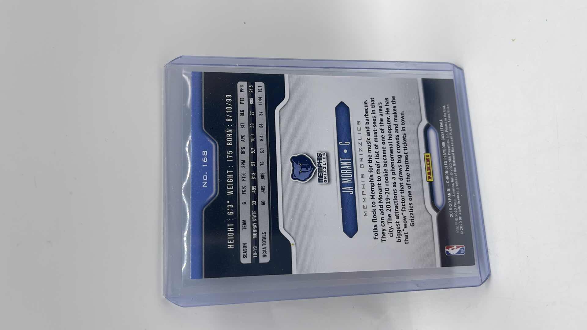 Photo 1 of 2019-20 JA MORANT PANINI ROOKIE CARD 168 APPROX VALUE $65