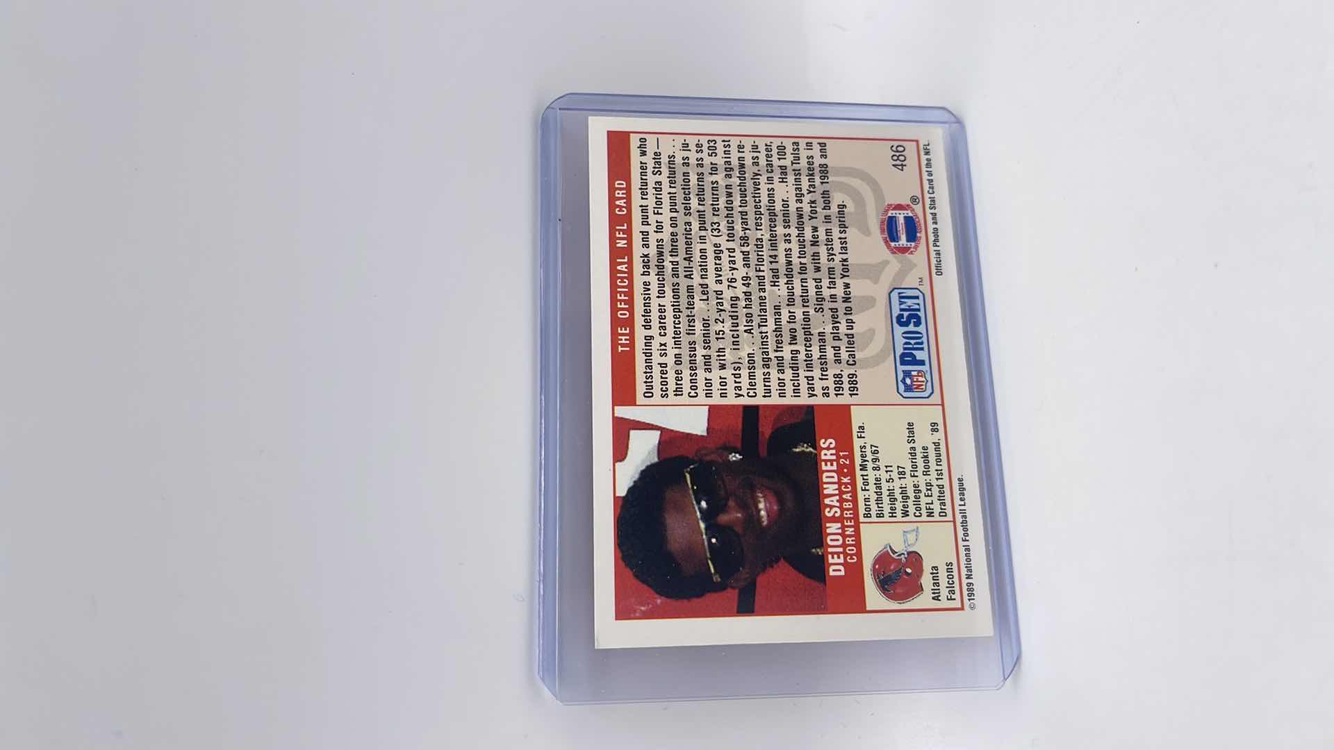 Photo 1 of 1989 DEION SANDERS PRO SET ROOKIE CARD 486 APPROX VALUE $100