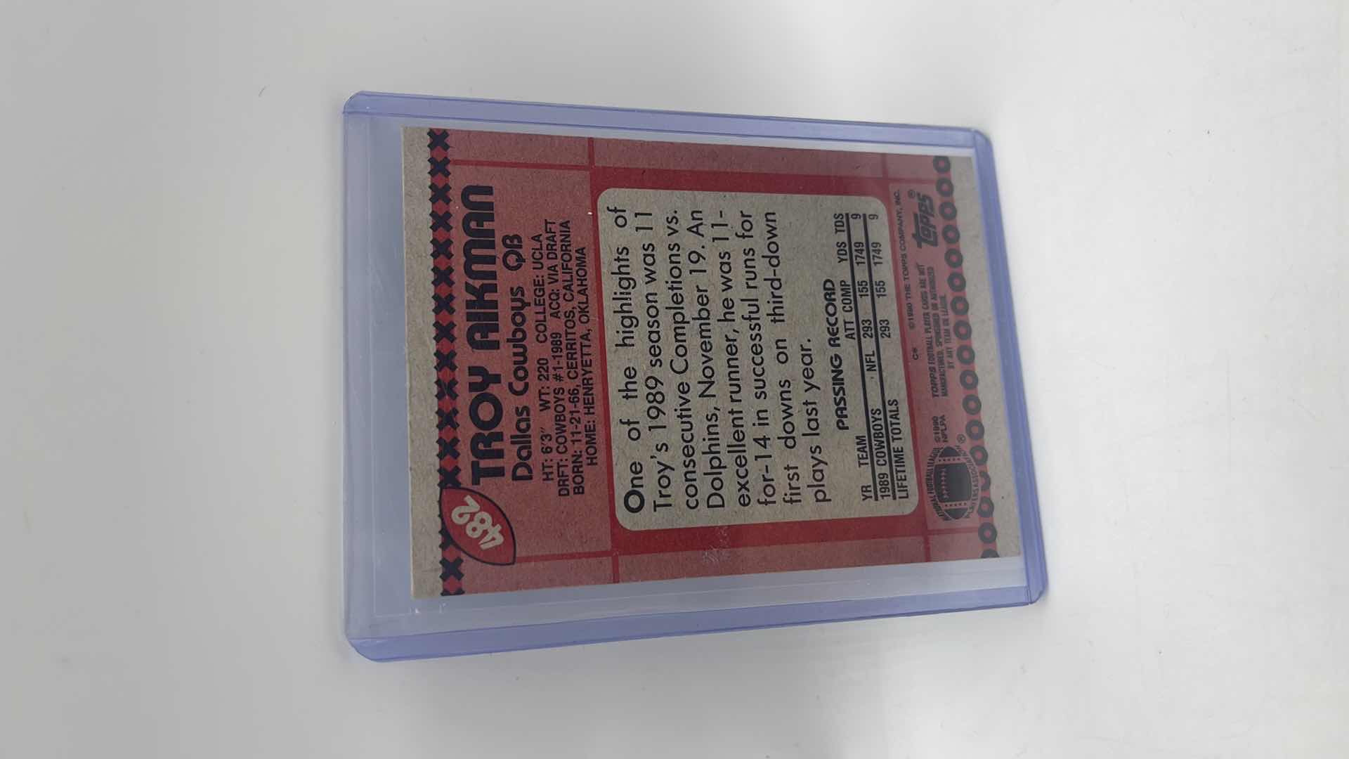 Photo 1 of 1990 TROY AIKMAN TOPPS SUPER ROOKIE CARD 482 APPROX VALUE $75